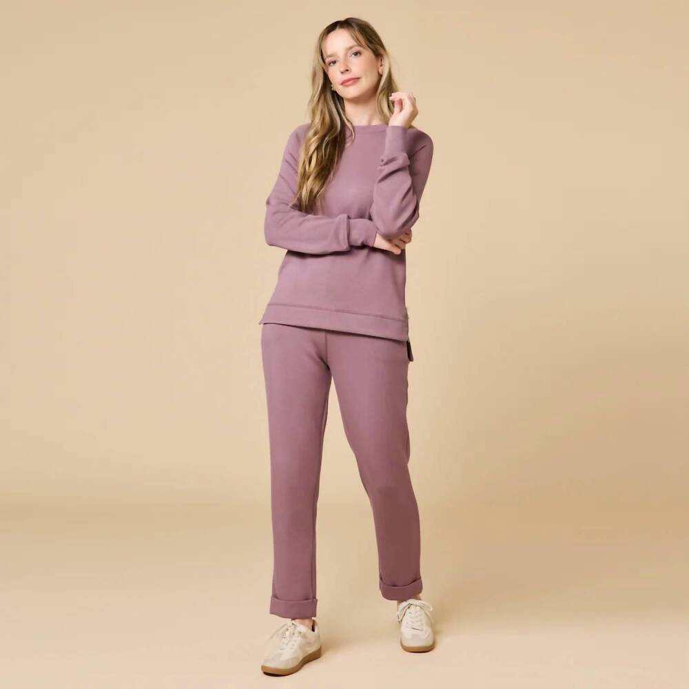 NEW SOFTIES dreamtech crew tunic with side zip & flood pant set in driftwood